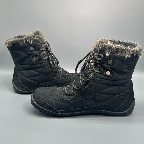 Columbia Minx Shorty III Women's 7.5 Black Winter Snow Boots Fur Trim Lace Up - Picture 7 of 10